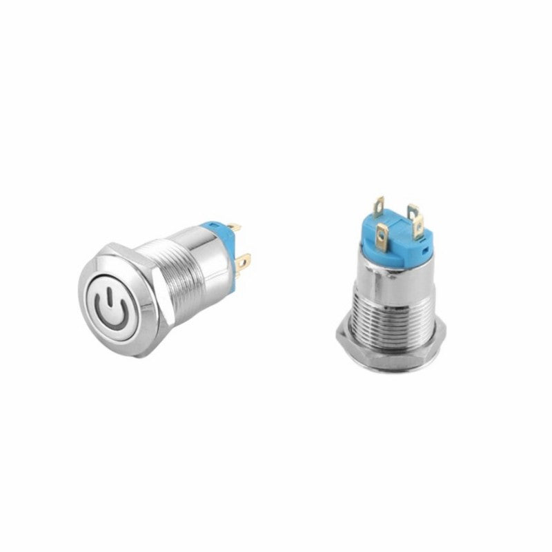 Interruptor de botão ultra curto de aço inoxidável com reinicialização automática de 12 mm (12-24 V máx. 3A)